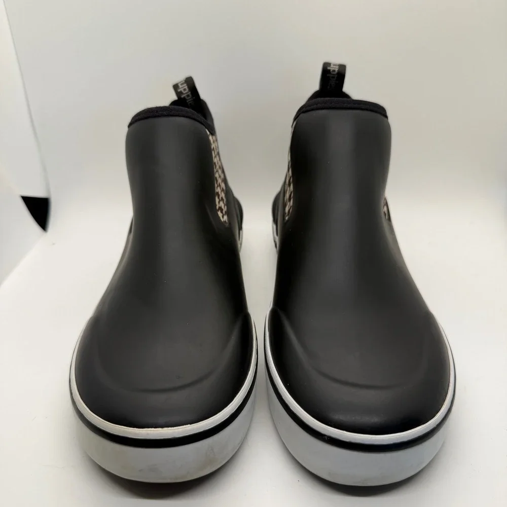 Hush Puppies Rain‎ Check Black Houndstooth Rubber Rain Boots HW06730-002 Mens 6